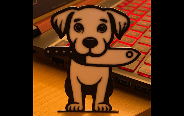 knife dog stand - two sizes presliced by wing-art art signs & logos dogs sign plate dogowner humor illustration mouth pet pets owner 3d print model - Mito3D