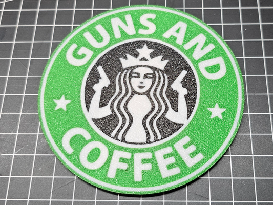 guns coffee coaster by stevetecx art signs & logos starbucks 3d print model - Mito3D