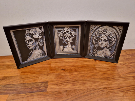 triptych frame 3 muerta frames halloween day of dead by fm-071 art models photo 3d print model - Mito3D