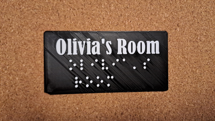 braille olivia chambre by 3dps ménage décor invalidité aide aveugle plaque signalétique 3d print model - Mito3D