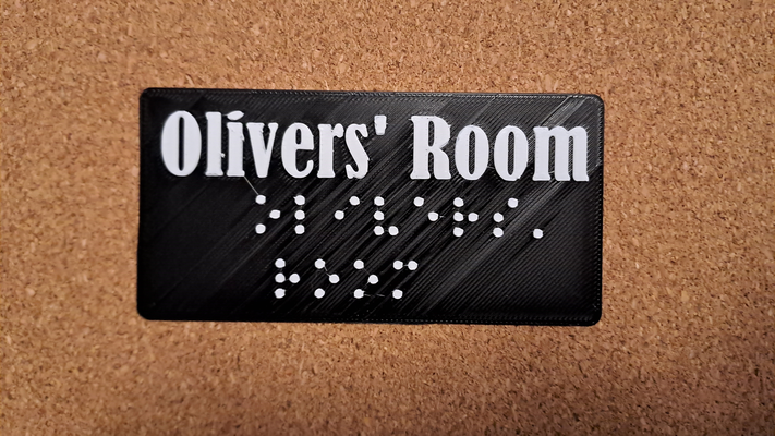 braille oliver 39 chambre by 3dps ménage décor invalidité aide aveugle plaque signalétique 3d print model - Mito3D