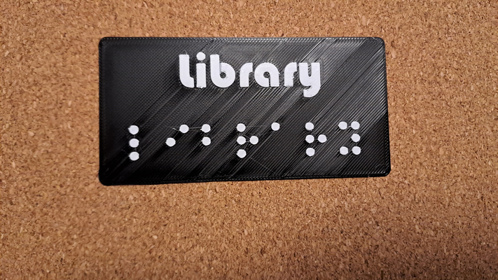 blindenschrift bibliothek typenschild by 3dps haushalt dekor behinderung hilfe blind namensschild 3d print model - Mito3D