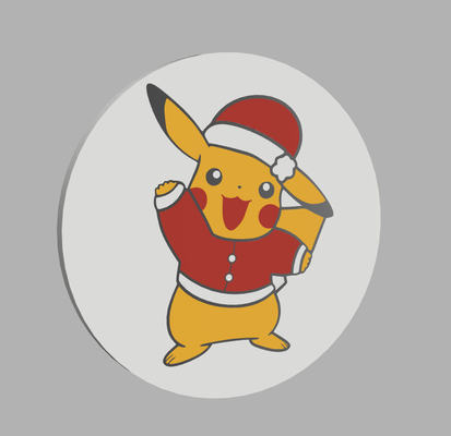 santa pikachu coaster by wizprint3d art 2d pokemon christmas decoration ams multicolor holiday fun 3d print model - Mito3D