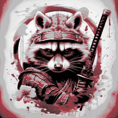 raccoon samurai portrait in red - hueforge by mclanesmemories art 2d sword rocket gotg wall 3d print model - Mito3D
