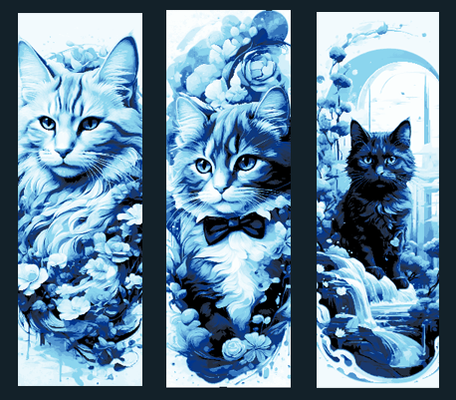 set of 3 bookmarks cats - hueforge by mclanesmemories art 2d cat pet wall picture tuxedo tabby black 3d print model - Mito3D