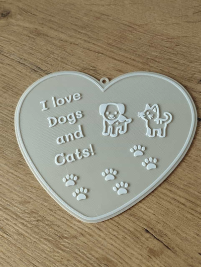 schild signe l'amour chiens chats by 39 ailleurs art panneaux logos bouclier cœur katze chat chien 3d print model - Mito3D