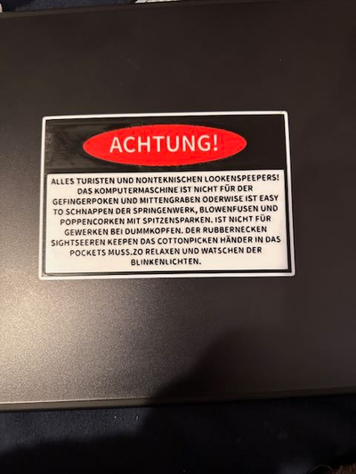 attenzione by notrhj arte segni loghi blinkenlights computer tedesco minicomputer avvertimento cartello 3d print model - Mito3D