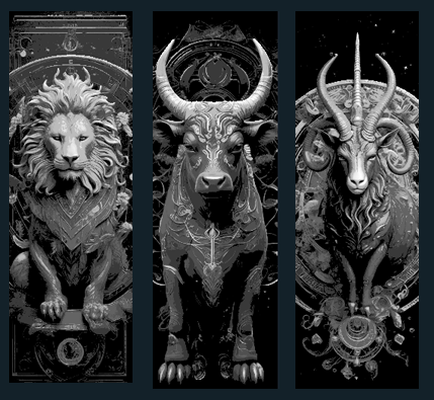 set of 3 bookmarks zodiac - taurus leo capricorn by mclanesmemories art 2d bull ram lion hueforge bookmarker bookmark pagemarker marker 3d print model - Mito3D