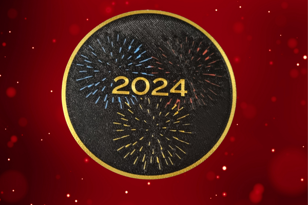 year 2024 coaster 3 6 multicolor by mrjay household festivities newyear party decoration bierviltje onderzetter gift fireworks 3d print model - Mito3D