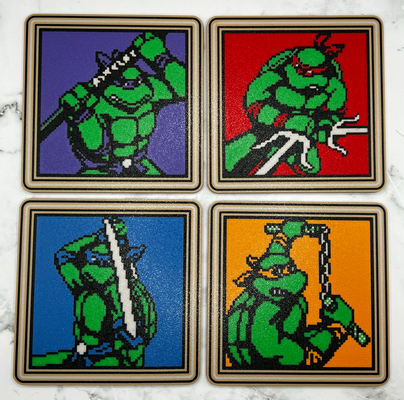 ergen mutant ninja kaplumbağalar oyun makinesi bardak altlıkları tmnt seçim ekran sanat by tj makes 2d genç altlığı ayarlamak michelangelo donatello raphael leonardo ninja kaplumbağalar 3d print model - Mito3D