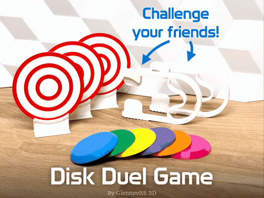 disk duel game launch shoot targets win challenge by glennovits 3d toys & games frisbee fun laugh happy holiday gift kid kids child children launcher shooter fly flying compete competition contest design toy target printinplace pip mechanism easy fast quick print lastmeters disc nerf nerfgun nerfblaster 3d print model - Mito3D