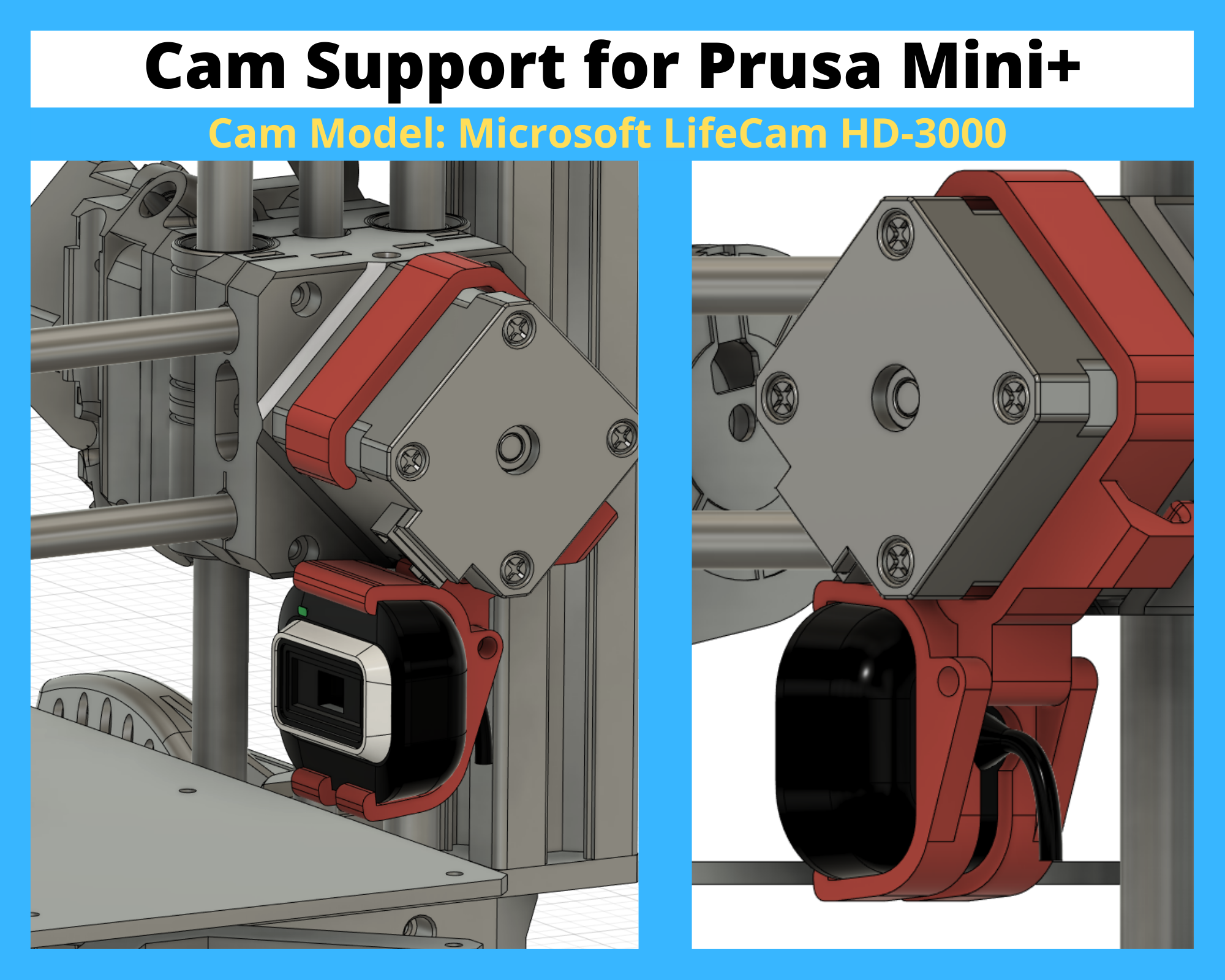 prusa mini webcam staffa microsoft lifecam hd 3000 by wikizell 3d stampante accessori octoprint camera prusamini microsoftlifecam octoprintcamera titolare hd3000 3D print model - Mito3D