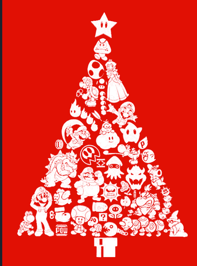 mario christmas tree wall art two color by 3d prints week 2d holiday ornament decoration nintendo bowser nes retro game room man cave multi ams gamer videogame 3d print model - Mito3D