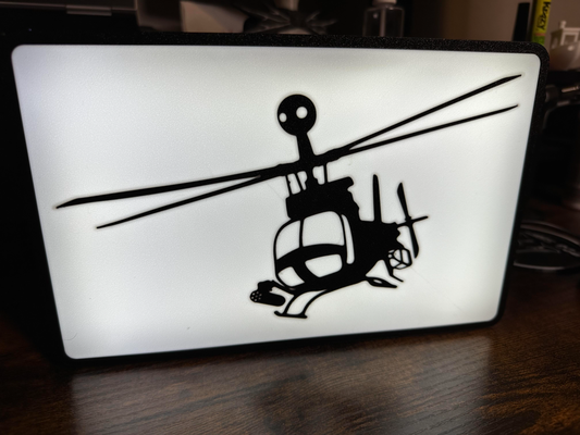 oh 58 kiowa caja ligera by friki genio colectivo arte señales logos helicóptero ejército militar guerrero ligero led regalo 3d print model - Mito3D