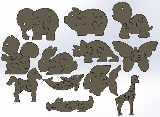 children animal puzzle by attv85 toys & games puzzles toy kid kids child elephant pig pork turtle squirell rabbit triceratops butterfly horse dolphin fish croc giraffe 3d print model - Mito3D