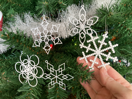 geometric pixelated snowflake ornaments by penolopybulnick household festivities tinkercad snowflakes decor christmastree instructables christmas holiday 3d print model - Mito3D