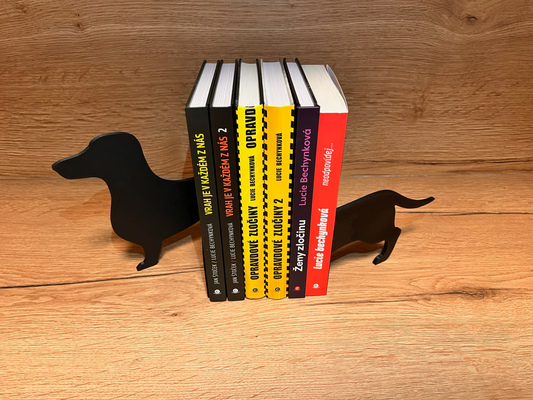 dachshund book holder by biskup household decor dog shelf doggy wiener sausage read reading accessory long supportless withoutsupport elegant indoor office height bark 3d print model - Mito3D