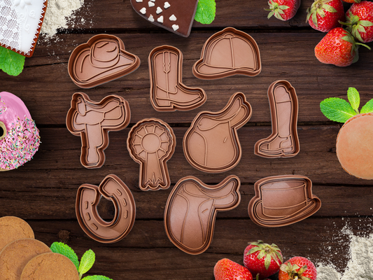 cavalo costas equitação biscoito cortador carimbo conjunto hipismo by indibles passatempo faça natal 2023 2024 natal christmascookiecutter doce biscoitos cortadores ferradura chuteiras ocidental 3d print model - Mito3D