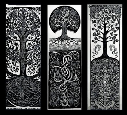 ensemble of 3 signets celtique viking nœud style représentations arbre vie by souvenirs mclanes art 2d druide marqueur signet forge chapeaux 3d print model - Mito3D