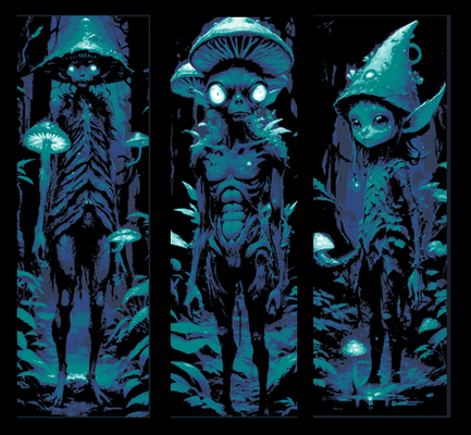 conjunto of 3 favoritos retratando período noturno cogumelo encantado floresta by mclanesmemories arte 2d forja chapéus marcador marca páginas fungo meia azul 3d print model - Mito3D