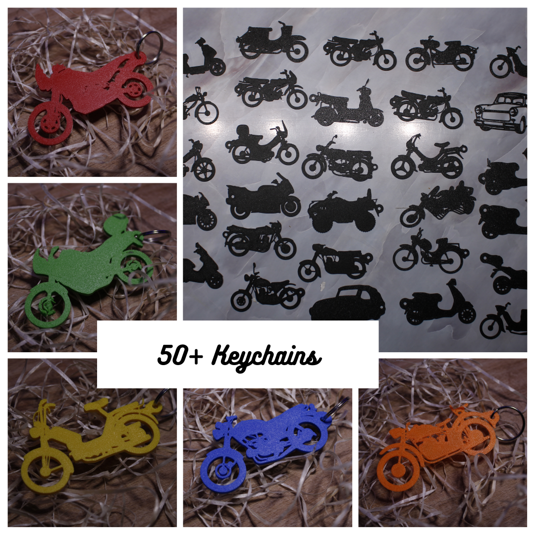 50+ porte clés of motocyclettes anciens combattants by 3dimensional impression art 2d jawa moto vélomoteur babetta penyr kawasaki velorex cz dniepr honda scooter mustang argent piaggio peugeot stadion simson électronique enduro yamaha 3D print model - Mito3D