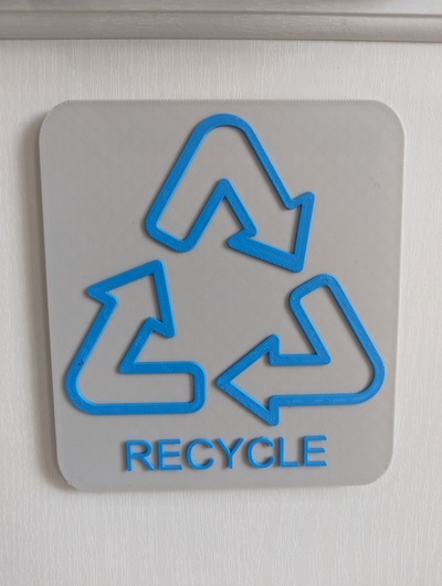 trash recycling signs remixed by bio5070 household office sign recycle label wastebin trashcan waste symbol thingiverse recyclingsymbol trashbin placard recyclebin 3d print model - Mito3D