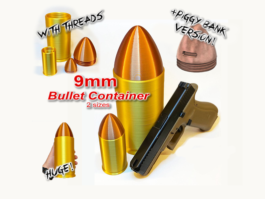 9mm luger bullet box container - bonus piggy bank version by wing-art household decor sig sauer taurus smith wesson remington storage bin case shell bulletbox store bullets beretta ruger gift browning walther glock 17 glockmagazine gun weapon weaponary weapons pistol pistols pistola projectile ammo revolver 3d print model - Mito3D