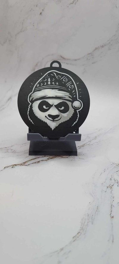 festive kung fu panda po ping's black & white christmas charm by zipzapprint art 2d ping kungfupanda holliday 2023 noel ornament 3d print model - Mito3D