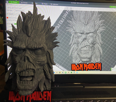iron maiden 1980 - eddie colored logo background petg support interface remixed by shawnknight art signs & logos 3d print model - Mito3D