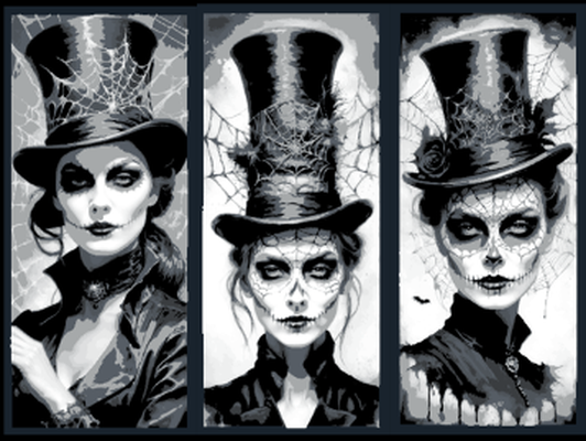 set of bookmarks - spider queen carnivale by mclanesmemories art 2d spiders hueforge bookmark book mark black white portrait 3d print model - Mito3D