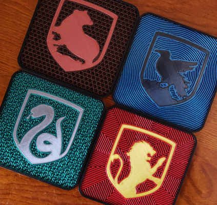 hogwarts school houses coasters ams lite harry potter by drodfro household house models coaster gryffindor slytherin ravenclaw hufflepuff makemysign 3d print model - Mito3D