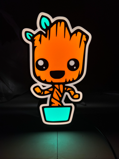 planted baby groot led lamp by codyinbody3 toys & games characters marvel guardians of galaxy plant shrub tree movie character i am light lightbox 3d print model - Mito3D