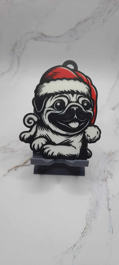 pug's jolly holiday bauble by zipzapprint art 2d pug dog christmas chien noel 3d print model - Mito3D