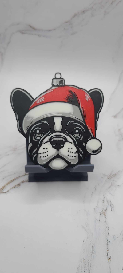 francês buldogue festivo chique by zipzapprint arte 2d feriado natal cão noel 3d print model - Mito3D
