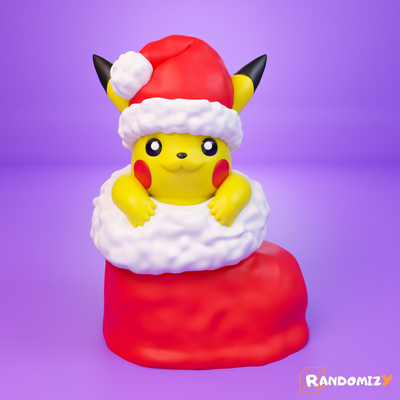 pikachu in a christmas sock pose 1 normal fanart by randomizy toys & games characters animation statue multicolor pokemon cartoon support design art cute figure supportless hat gift anime winter printinplace animated xmas nosupport christmasdecoration xmasdecorations decor decoration 3d print model - Mito3D