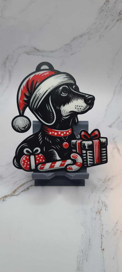 christmas wiener dog printable companion on makerworld by zipzapprint art 2d ornament noel sausage holliday 3d print model - Mito3D