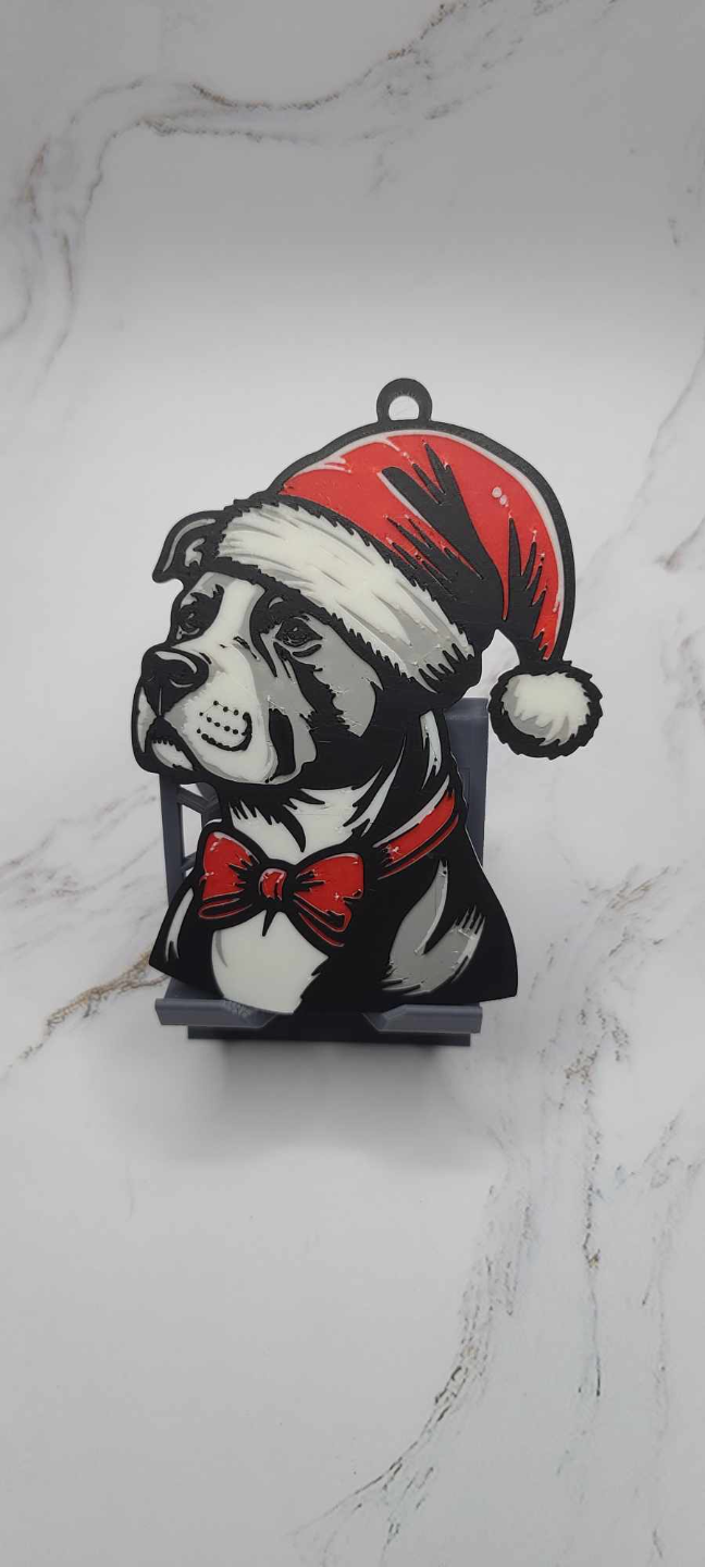 navidad pitbull imprimible modelo on mundo creador by zipzapprint arte 2d perro ornamento fiesta 3D print model - Mito3D