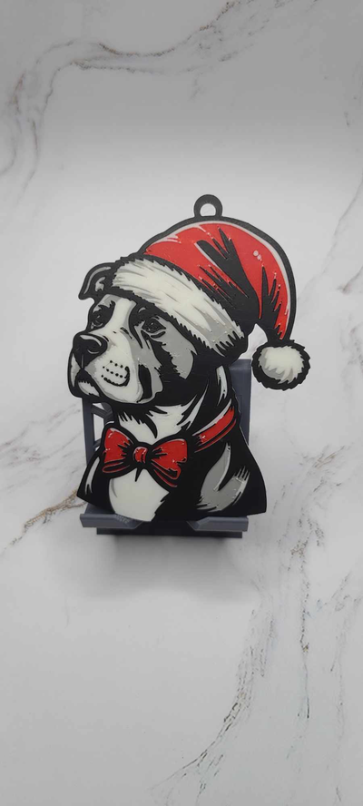 christmas pitbull printable model on makerworld by zipzapprint art 2d dog ornament noel holiday 3d print model - Mito3D