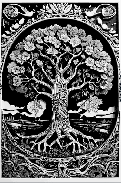 tree of life carving wall art - hueforge by mclanesmemories 2d desk black white 3d print model - Mito3D