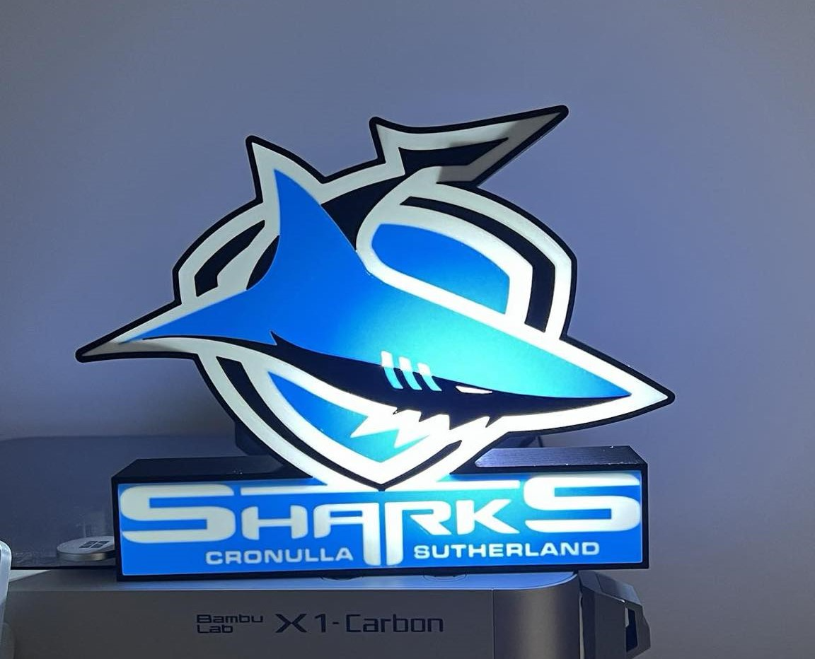 nrl caixa luz tubarões by droga arte sinais logotipos rúgbi 3D print model - Mito3D