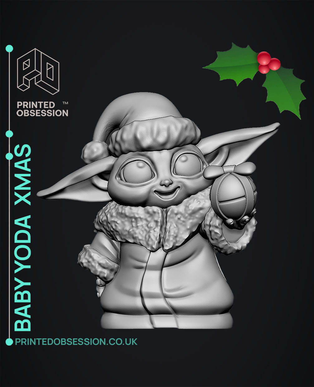 baby yoda xmas - star wars fan art by printed obsession toys & games characters anime manga fanart starwars christmas 3D print model - Mito3D