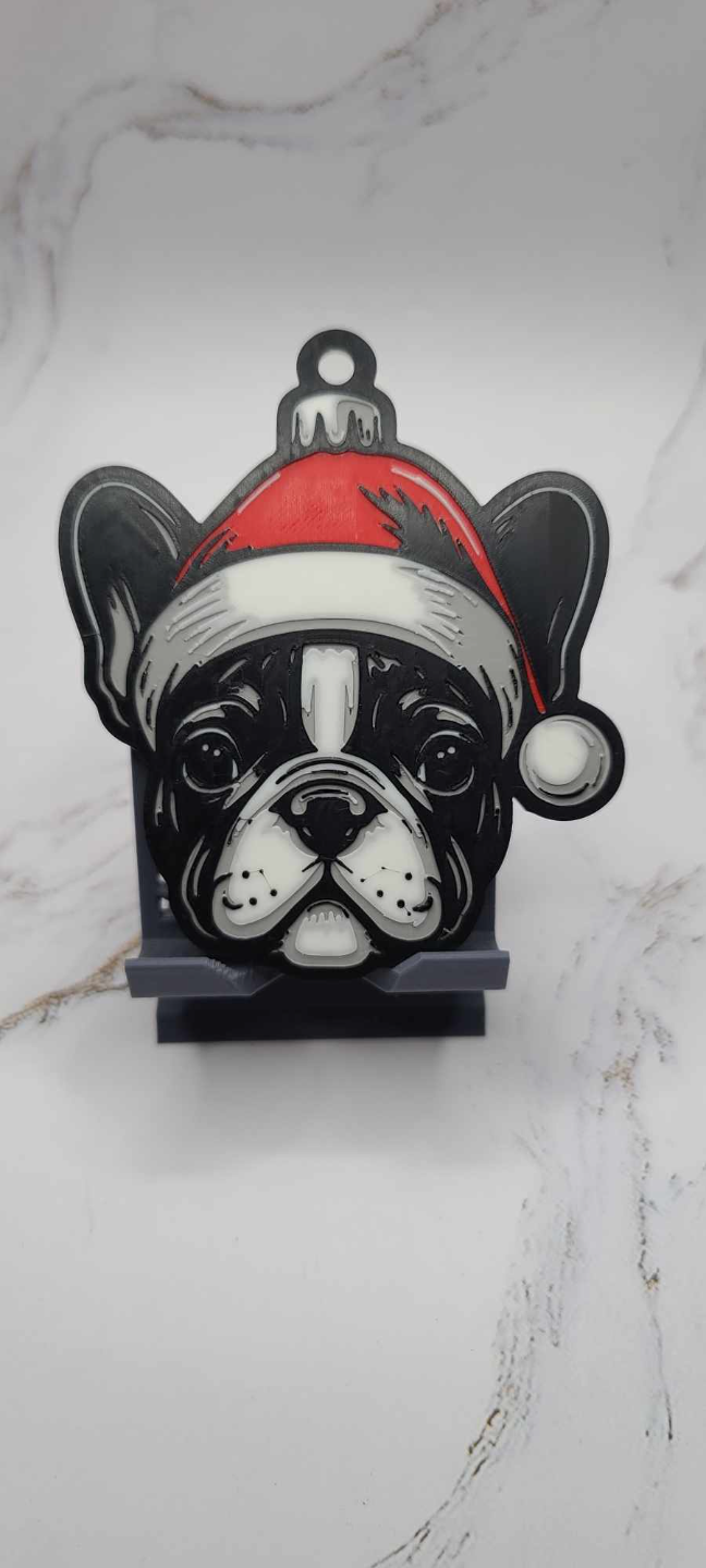 festive french bulldog christmas by zipzapprint art 2d frenchbulldog dog holiday noel ornament 3D print model - Mito3D