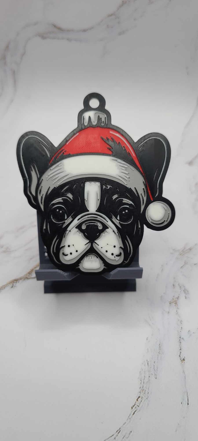 fête français bouledogue noël by zipzapprint art 2d bulldog chien vacances noel ornement 3d print model - Mito3D
