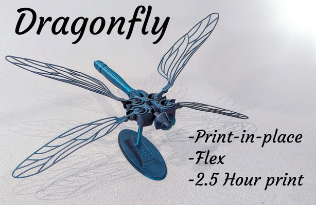 dragonfly flex print-in-place by blubdiwub miniatures animals animal miniture flying model insect flexi print in place contest 3d print model - Mito3D