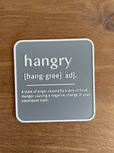 kitchen sign hangry funny wall art by 3d prints week signs & logos decoration home office silly cute 2d ams multicolor contest humor 3d print model - Mito3D