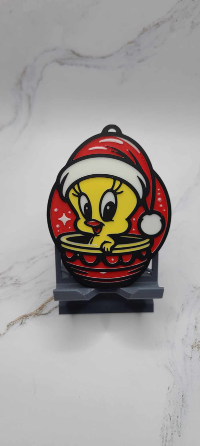 tweety festif dans une boule de no l by zipzapprint art 2d christmas noel holiday looney toons disney 3d print model - Mito3D