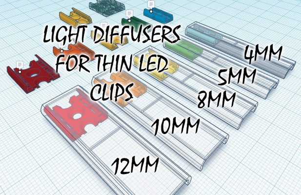 ışık difüzörler süper ince klips led şerit by bs 3d yazdır araçlar organizatörler difüzör bs3dprint 4mm 5mm 8mm 10mm 12mm led ışığı mısır koçanı ip20 ip30 3d print model - Mito3D