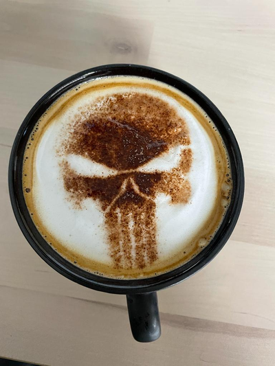 latte art - punisher by maegu household house models cappucino coffee 3d print model - Mito3D