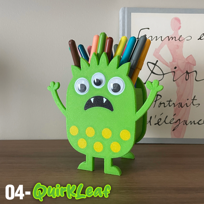 pen holder - 04 quirkleaf by alta3dpstudio household decor monster funny toddler desk plumpixie box organizer pencil kids 3d print model - Mito3D