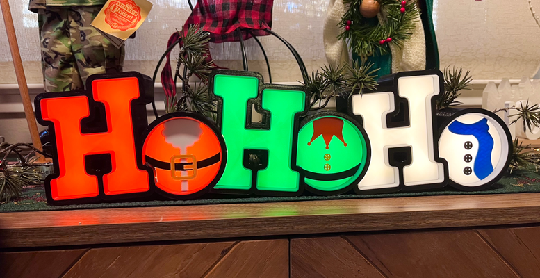 hohoho christmas light up sign by soulrider911 art signs & logos santa elf snowman 3d print model - Mito3D